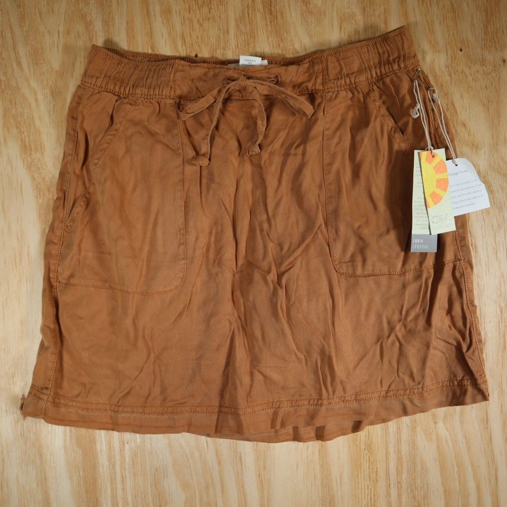 C&C California Burnt Orange Drawstring Lyocell Skort Women's Size L